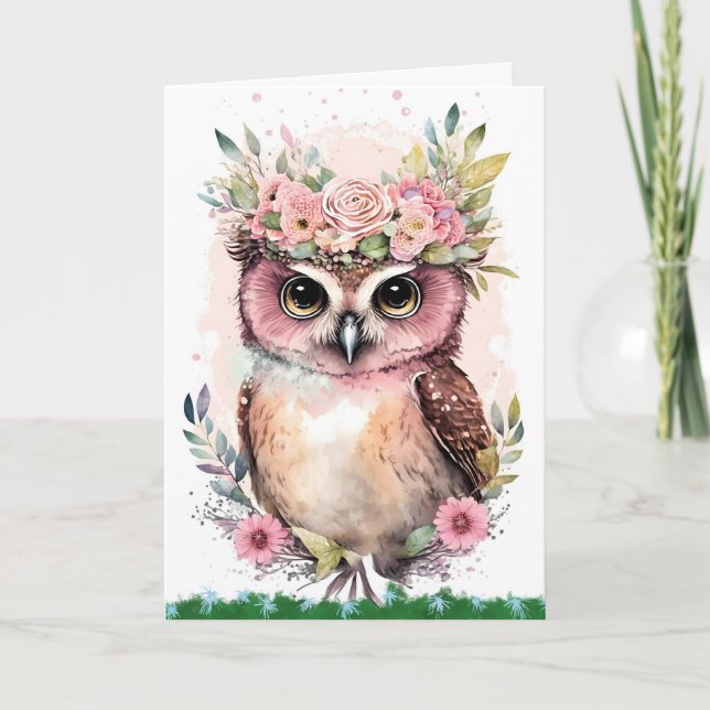 Tarjeta de jubilación para hembra con lechuza (Anverso)