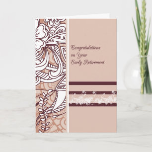 Tarjeta de Jubilación Temprana Marrón con Flores