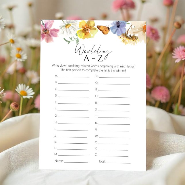 Tarjeta de juego A-Z Boda de ducha de novia con fl (Subido por el creador)