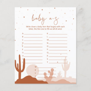 Tarjeta de juego A-Z para Baby Shower del desierto