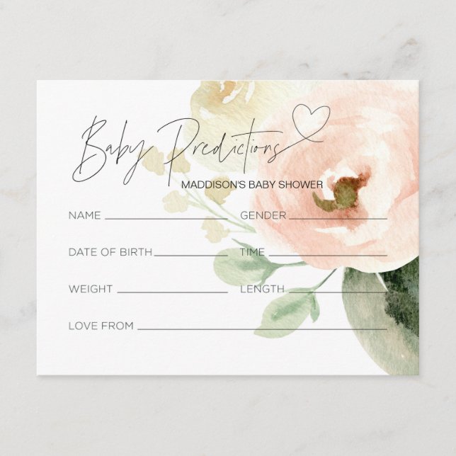 Tarjeta de juego Adivina de Baby Shower Predicción (Anverso)