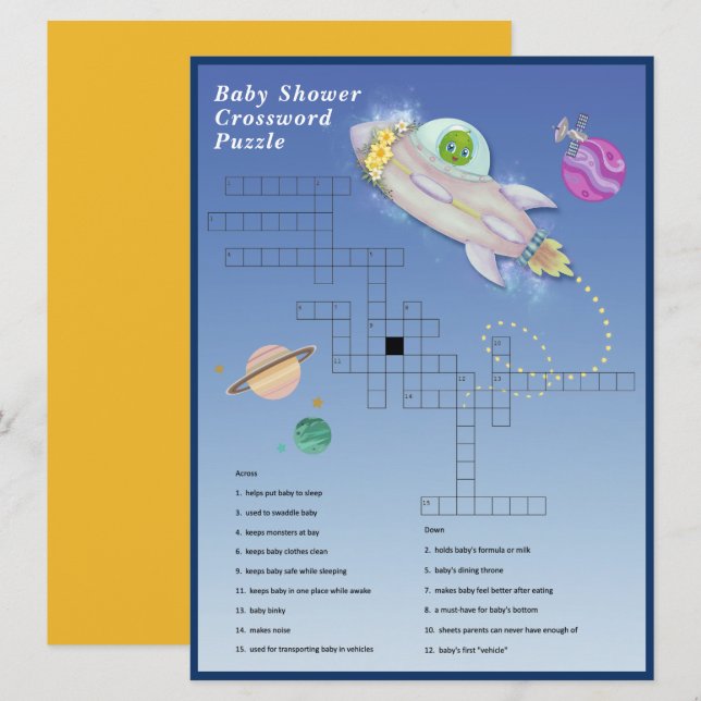 Tarjeta de juego Alien Baby Shower Crossword Puzzl (Anverso / Reverso)
