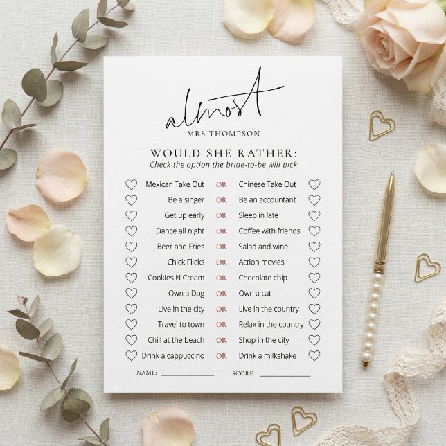 Tarjeta de juego Almost Mrs Would She Rather (Subido por el creador)