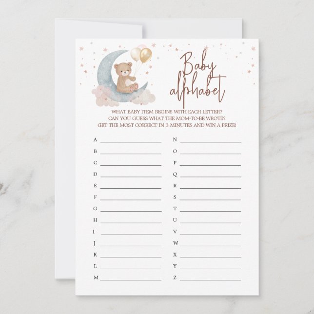 Tarjeta de juego Alphabet Baby Over the Moon ABC (Anverso)