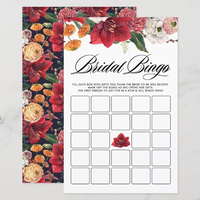 Tarjeta de juego Amaryllis Bridal Shower Bingo (Anverso / Reverso)