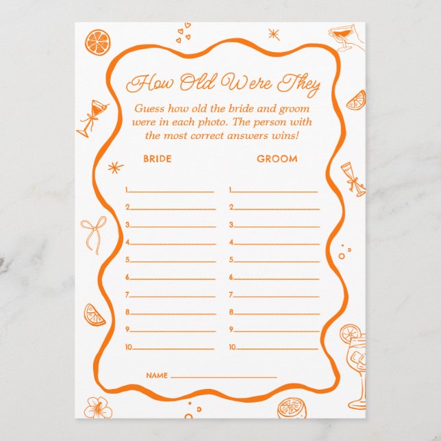 Tarjeta de juego Aperol Spritz Bridal Shower Adivi (Anverso)
