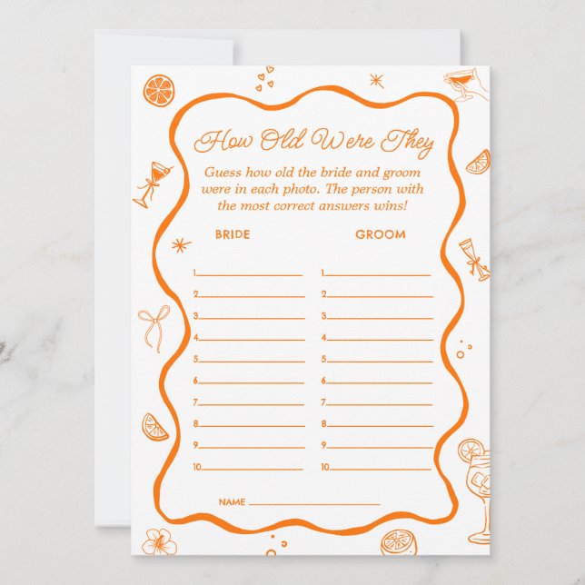 Tarjeta de juego Aperol Spritz Bridal Shower Adivi (Anverso)