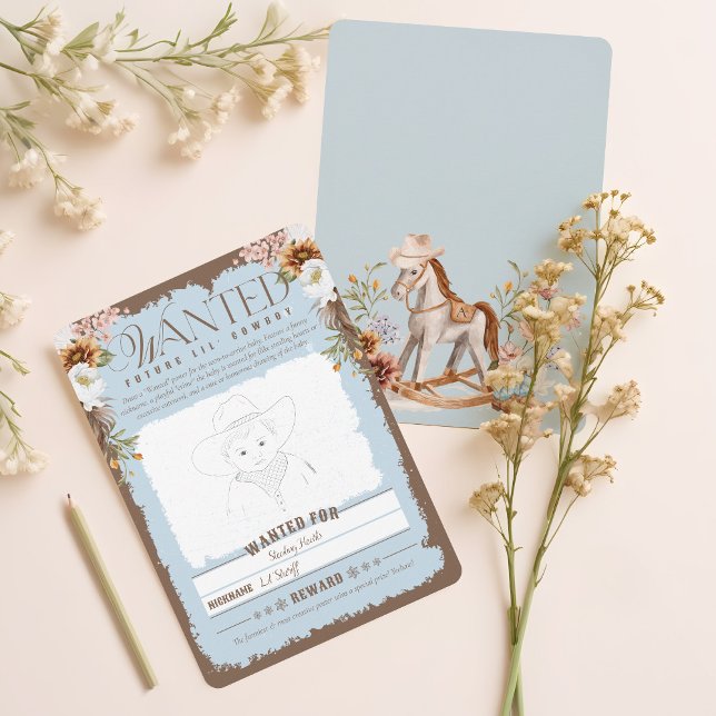 Tarjeta de juego Baby Boy de Poster Buscada por Oc (Western Wanted Poster Baby Boy Shower Game Card)