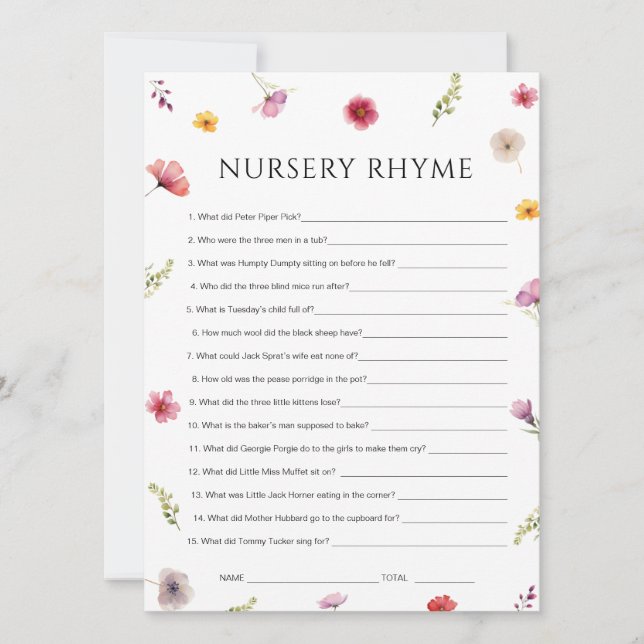 Tarjeta de juego Baby in Bloom Shower Nursery Rhym (Anverso)