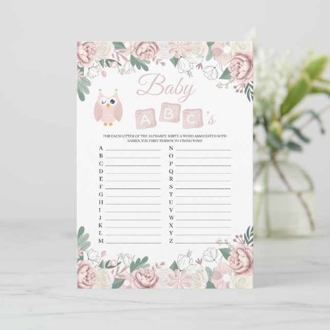 Tarjeta de juego Baby Shower Baby ABC con Floral d (Anverso de pie)