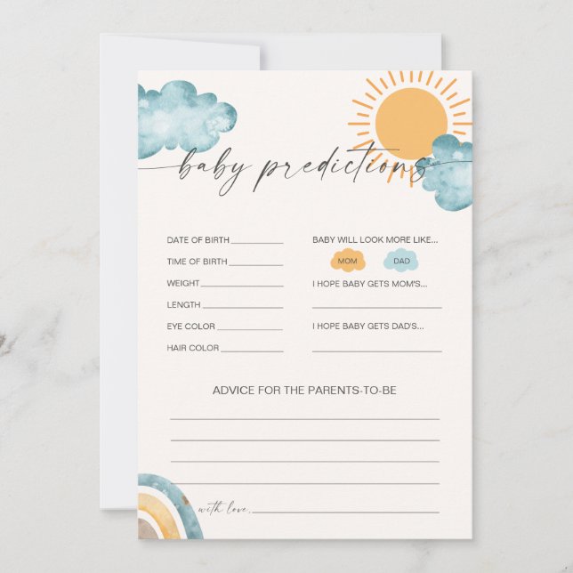 Tarjeta de juego Baby Shower Baby Predictions (Anverso)