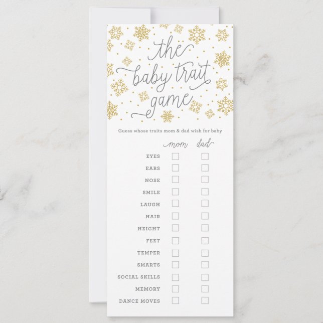Tarjeta de juego Baby Shower Baby Traite Gold Snow (Anverso)