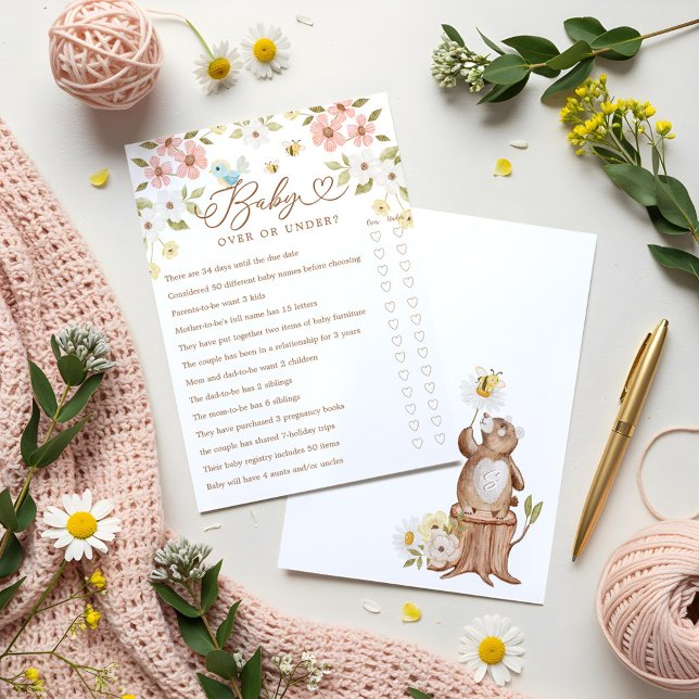 Tarjeta de juego Baby Shower Bear Woodland (Over or Under Woodland Bear Baby Shower Game Card)
