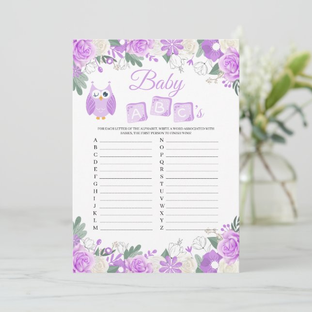 Tarjeta de juego Baby Shower Bebé ABC con flores d (Anverso de pie)