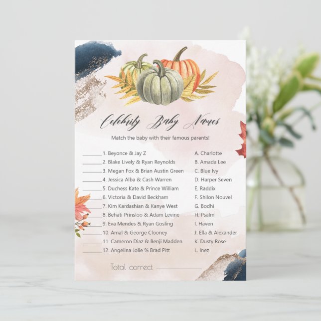Tarjeta de juego Baby Shower Bebés de celebridades (Anverso de pie)