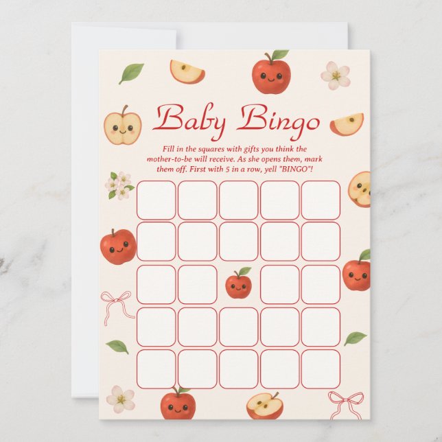 Tarjeta de juego Baby Shower Bingo Apple of My Eye (Anverso)