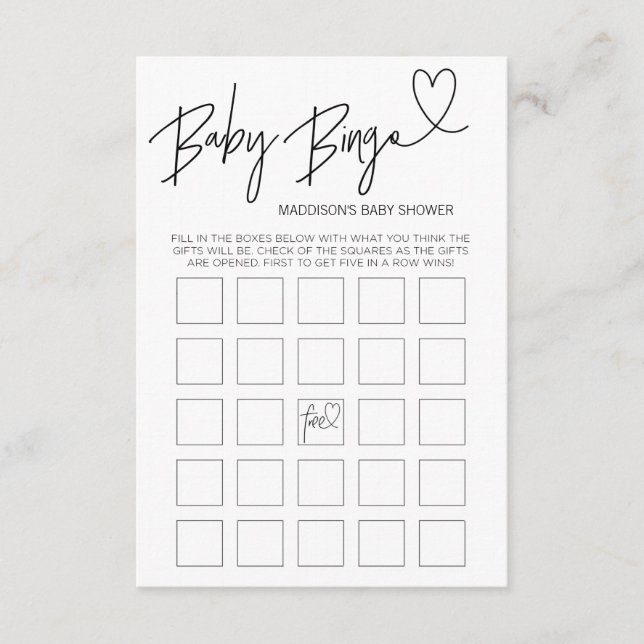 Tarjeta de juego Baby Shower Bingo Baby - Blanco y (Anverso)