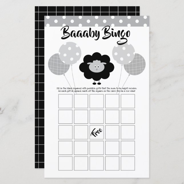 Tarjeta de juego Baby Shower Bingo de Cordero Blan (Anverso / Reverso)