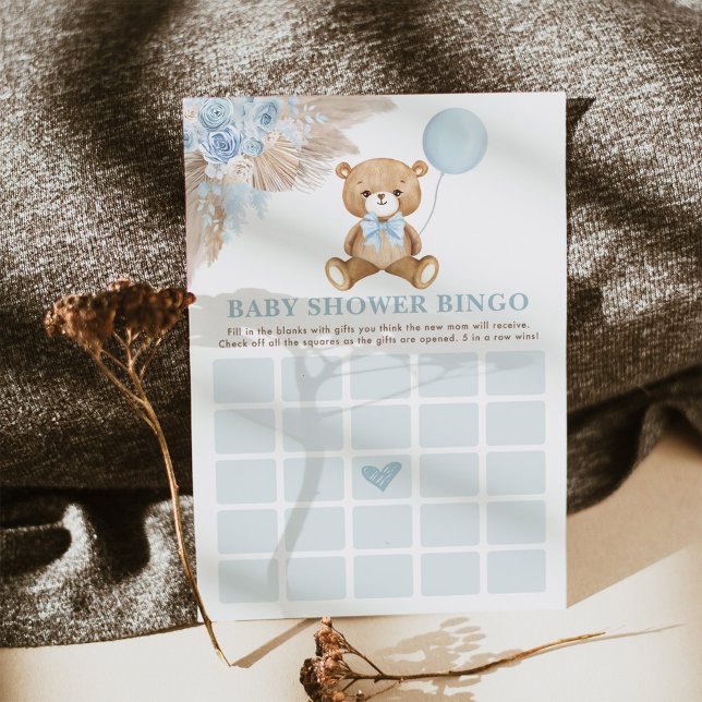 Tarjeta de juego Baby Shower Blue Boho Teddy Bear  (Subido por el creador)