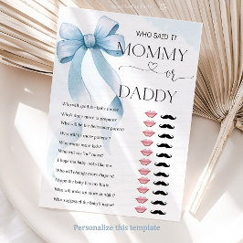 Tarjeta de juego Baby Shower Bow Blue Mommy o Dadd
