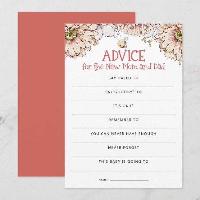 Tarjeta de juego Baby Shower Bumblebee Advice Mom  (Anverso / Reverso)