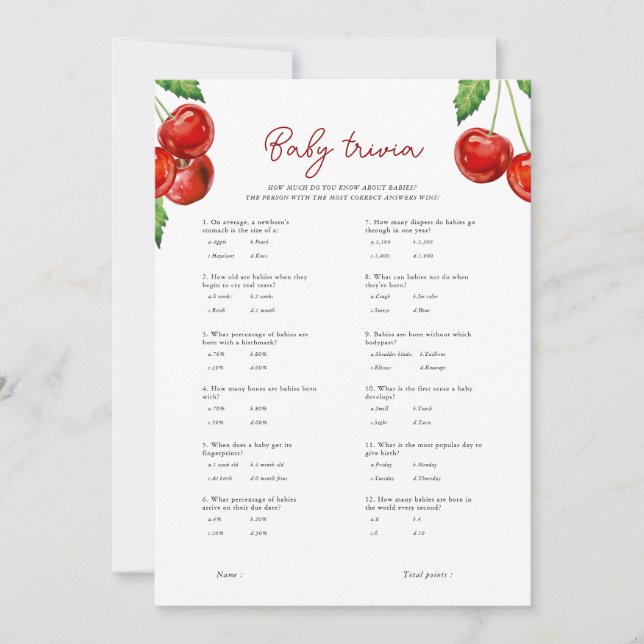 Tarjeta de juego Baby Shower Cherry on top Baby Tr (Anverso)