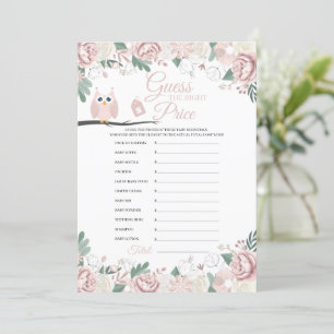 Tarjeta de juego Baby Shower con floral de búho ro