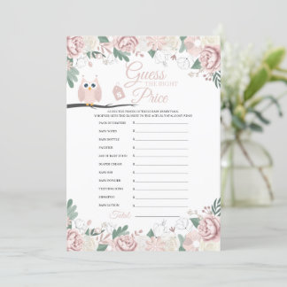 Tarjeta de juego Baby Shower con floral de búho ro