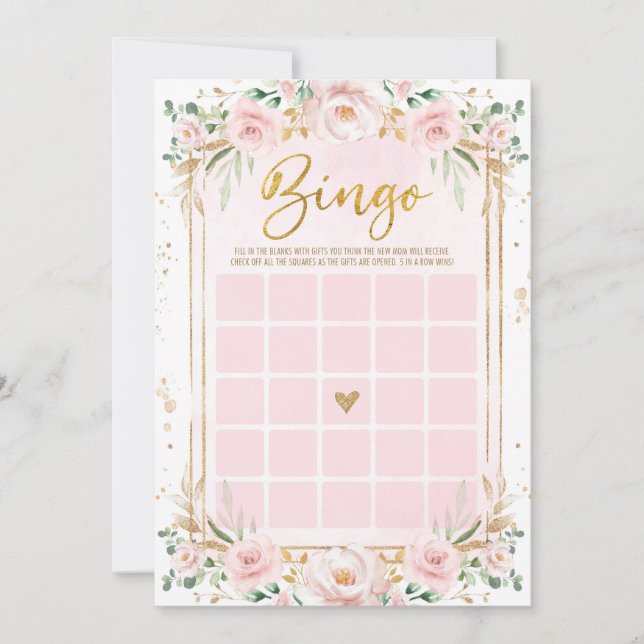 Tarjeta de juego Baby Shower de Bingo de Flores Ro (Anverso)