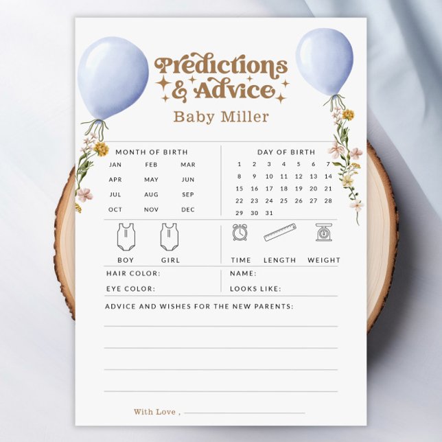 Tarjeta de juego Baby Shower de consejos y predicc (Balloon Predictions & Advice Baby Shower Game Card)