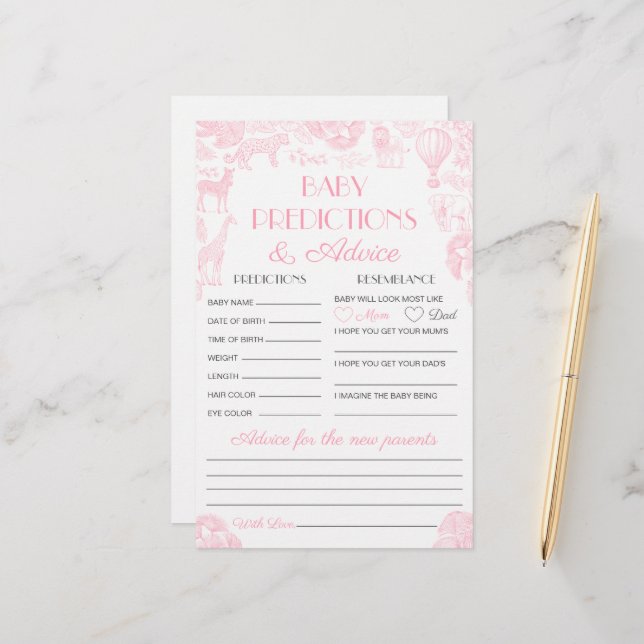 Tarjeta de juego Baby Shower de consejos y predicc (Anverso/Reverso In Situ)