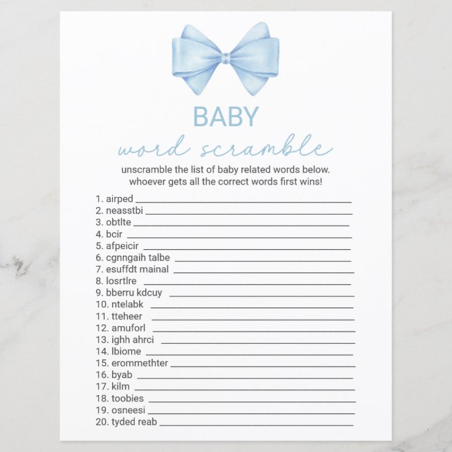 Tarjeta de juego Baby Shower de doble cara azul Bo (Anverso)