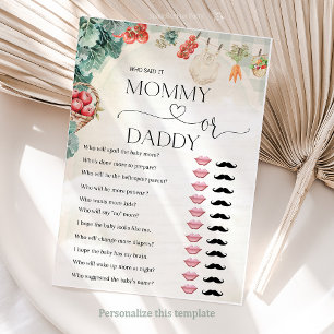 Tarjeta de juego Baby Shower de mamá o papá de cre