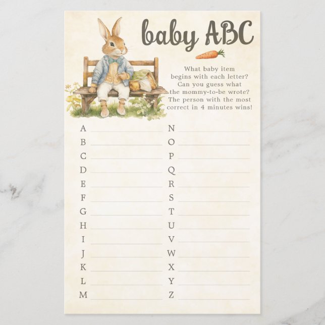 Tarjeta de juego Baby Shower de Peter The Rabbit (Anverso)