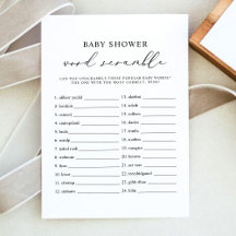 Tarjeta de juego Baby Shower de Word Scramble EVEL