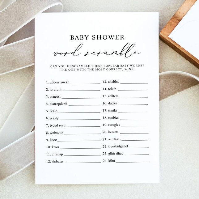 Tarjeta de juego Baby Shower de Word Scramble EVEL (Subido por el creador)