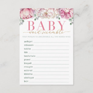 Tarjeta de juego Baby Shower de Word Scramble rosa