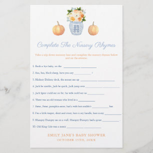 Tarjeta de juego Baby Shower Fall Pumpkins Nursery