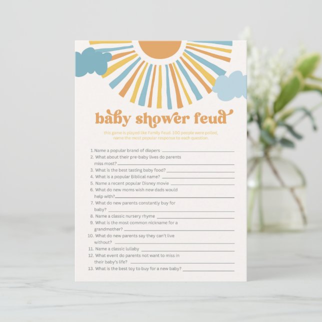 Tarjeta de juego Baby Shower Feud de Sun (Anverso de pie)