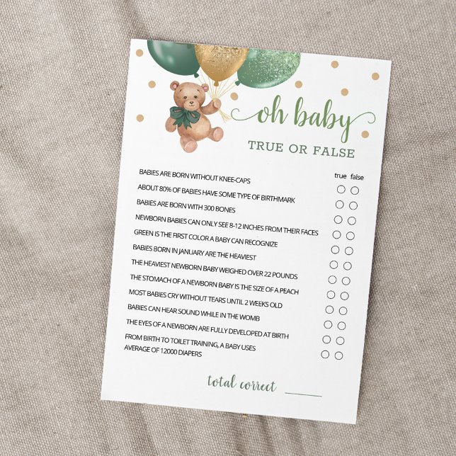 Tarjeta de juego Baby Shower Fiesta de datos verda (Subido por el creador)