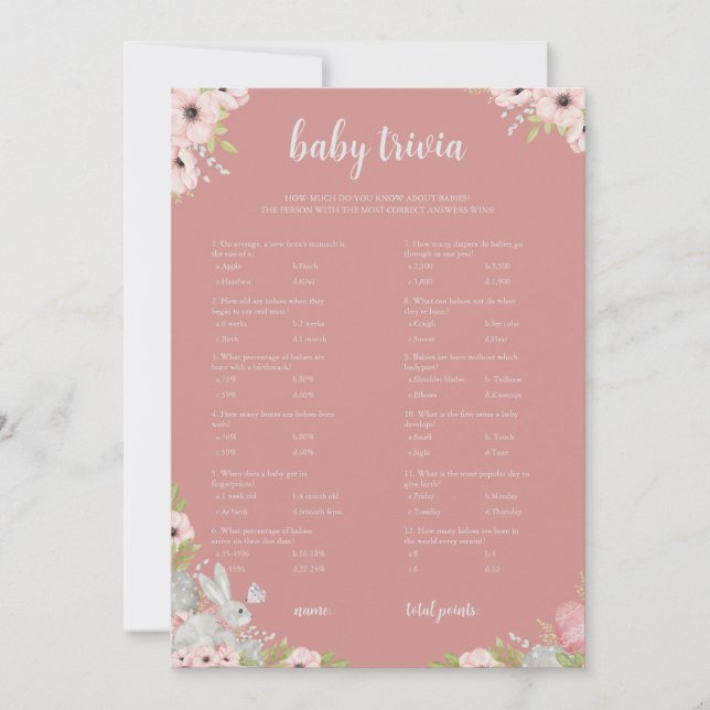 Tarjeta de juego Baby Shower Floral Easter Baby Tr (Anverso)
