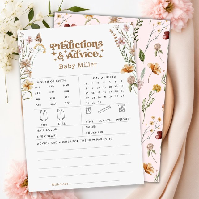Tarjeta de juego Baby Shower Floral Predictions &  (Floral Predictions & Advice Baby Shower Game Card)