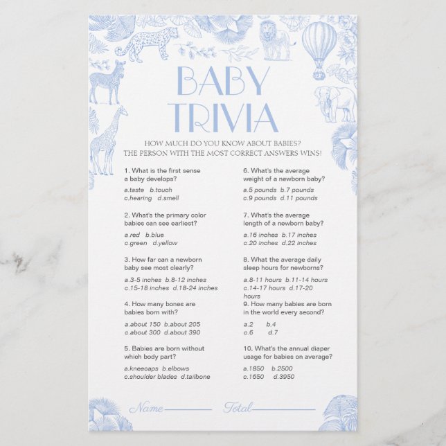 Tarjeta de juego Baby Shower Games Fancy Baby Triv (Anverso)