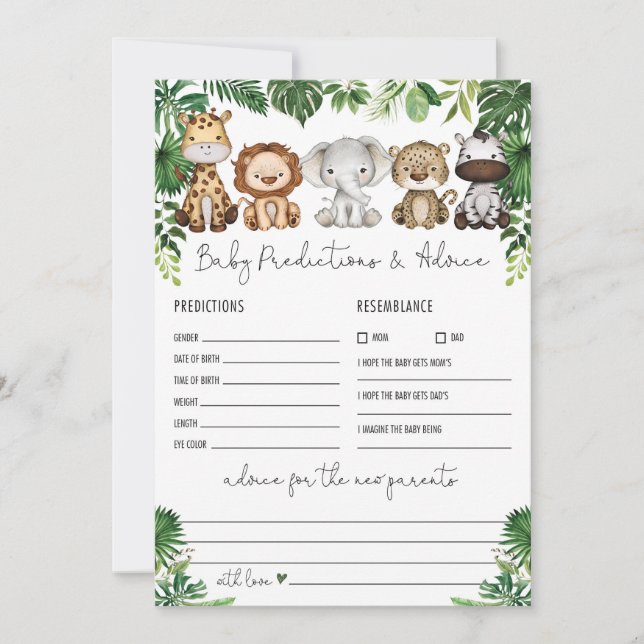 Tarjeta de juego Baby Shower Jungle de consejos y  (Anverso)