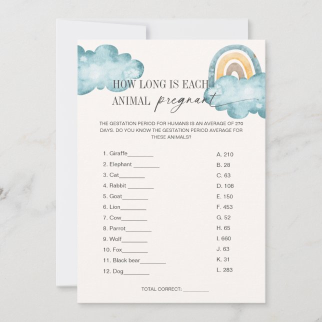 Tarjeta de juego Baby Shower para la Gestación de  (Anverso)