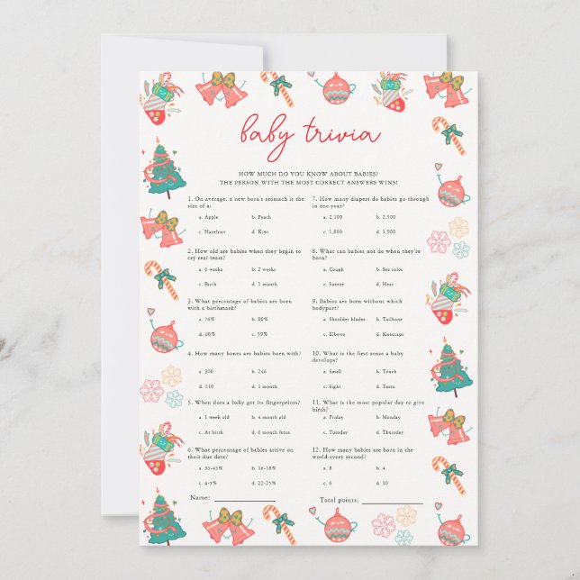 Tarjeta de juego Baby Shower para Navidades de Bab (Anverso)