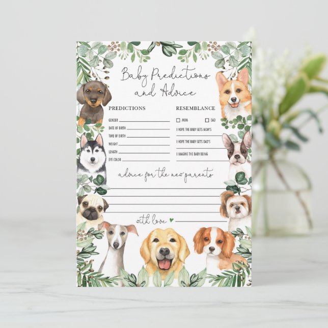 Tarjeta de juego Baby Shower para perros con predi (Anverso de pie)
