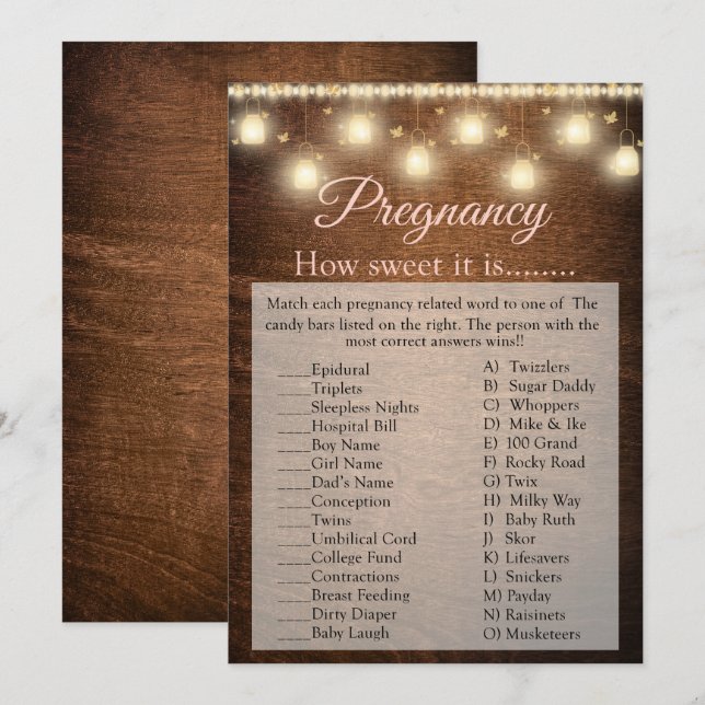 Tarjeta de juego Baby Shower preñada para bebé mad (Anverso / Reverso)