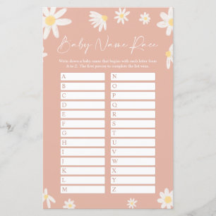 Tarjeta de juego Baby Shower Race de nombres rosad