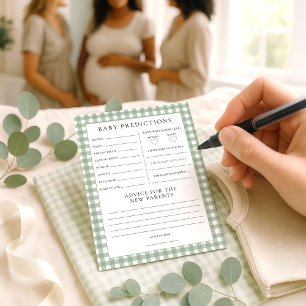 Tarjeta de juego Baby Shower Sage Gingham Predicti